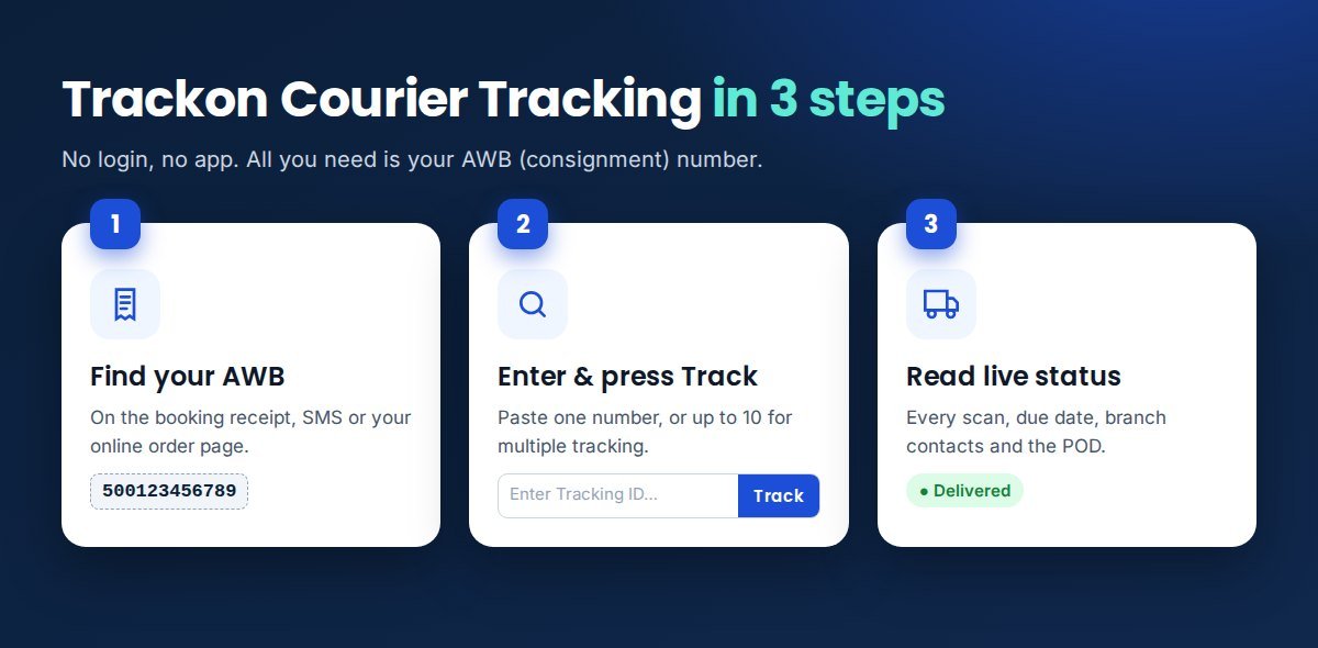 Trackon courier tracking in 3 steps: find your AWB, enter it in the tracker and read your live status